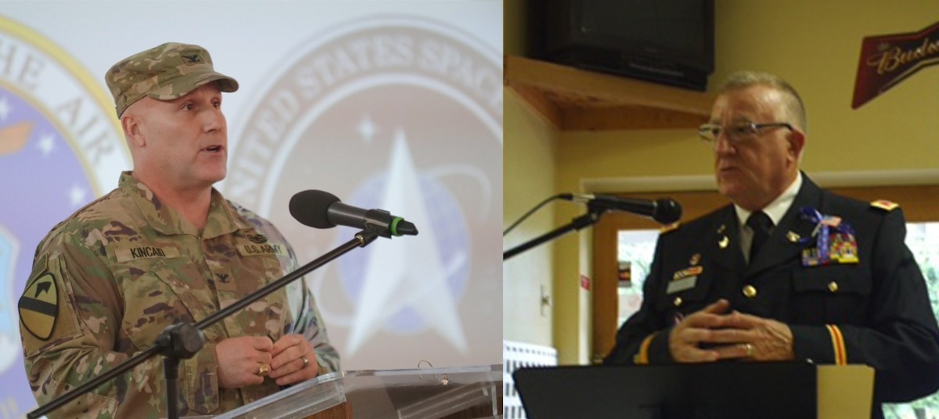 Many fathers can only dream that their children will follow in their footsteps. But for Col. Robert J. Kincaid Jr., (right) he turned this dream into a reality for his dad. Kincaid Jr., the current commander of the 111th Theater Engineer Brigade, is in the exact same spot that his father was 18 years ago – commanding the 111th while deployed to the Central Command Area of Operations. Col. (Ret.) Robert J. Kincaid Sr. (left) was the commander of the then 111th Engineer Group during a deployment to the Middle East in 2003.