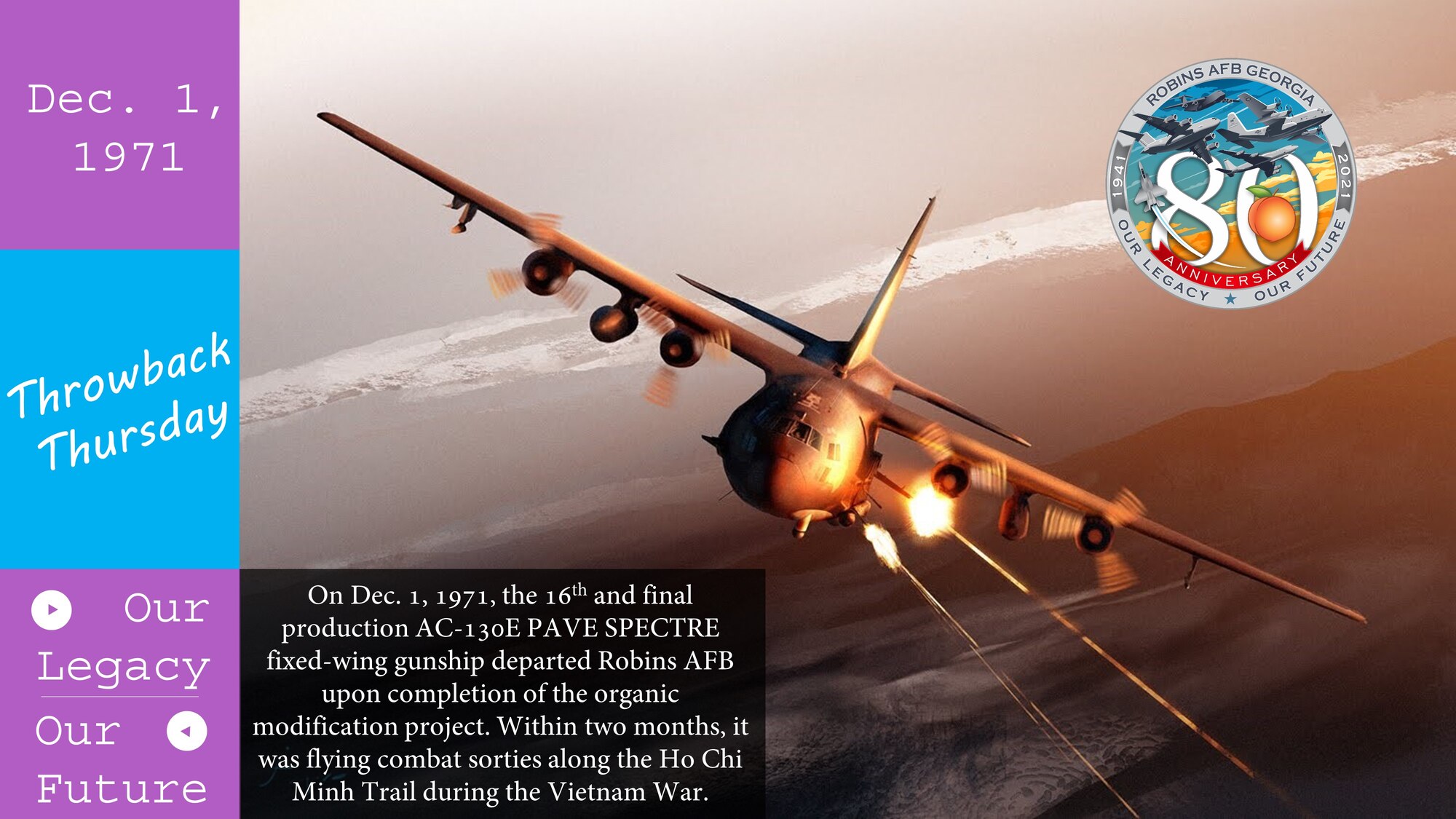 Graphic shows a C-130 firing its guns out the side.