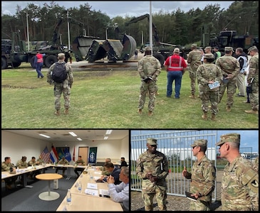 Army Maj. Gen. James Smith, the commanding general of the 21st Theater Sustainment Command, and 21st TSC Command Sgt. Maj. Sean Howard visited two APS-2 sites – one in Belgium and one in the Netherlands – in one day, plus U.S. Army Garrison Benelux Brunssum. During their visit they were briefed by leaders from the 405th Army Field Support Brigade and USAG Benelux.