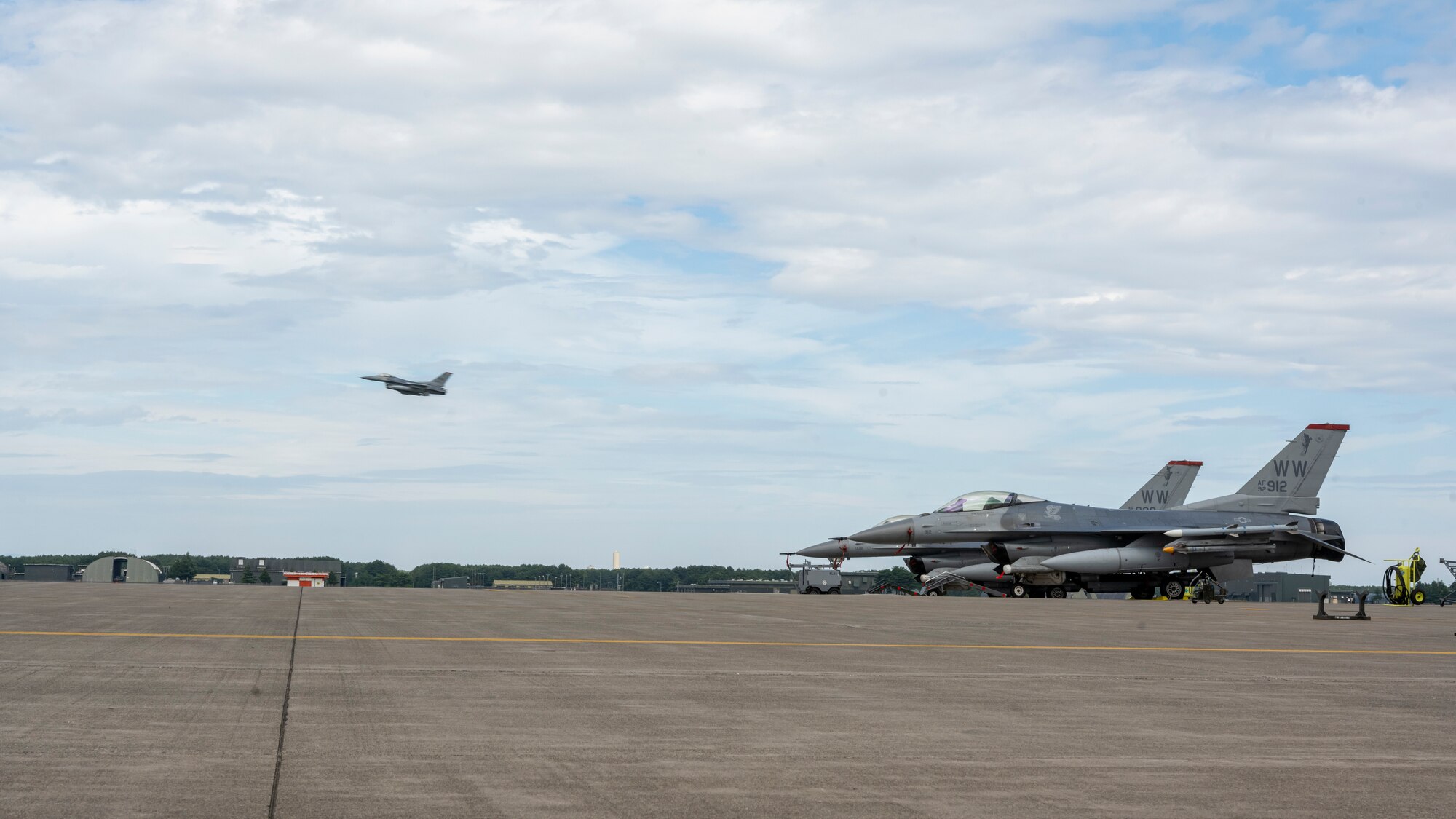 Jets on the flight line prior to take off.