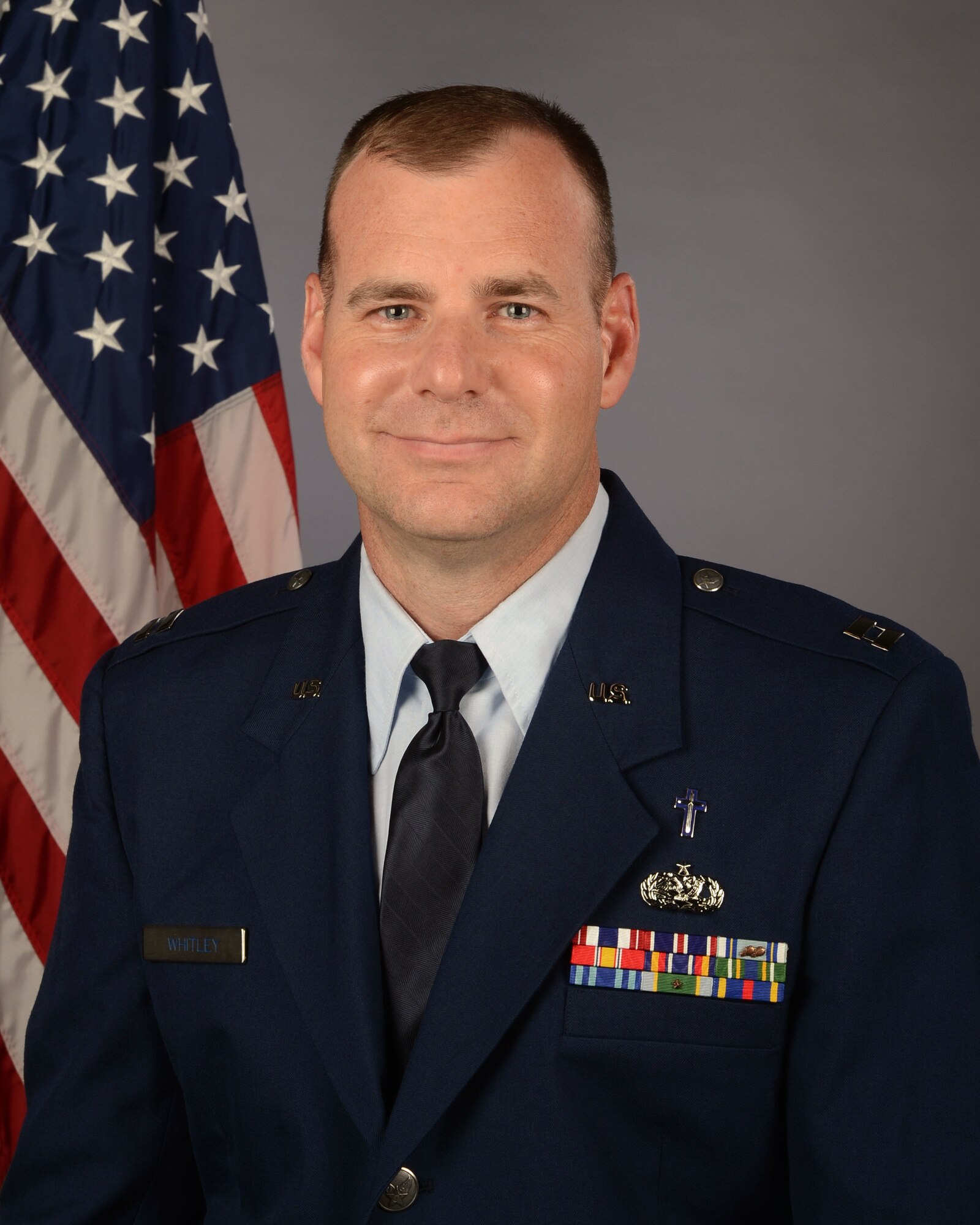 U.S. Air Force Capt. Kirby Whitley, 169th Fighter Wing chaplain at McEntire Joint National Guard Base, South Carolina, May 4, 2021. (U.S. Air National Guard photo by Senior Master Sgt. Edward Snyder, 169th Fighter Wing Public Affairs)