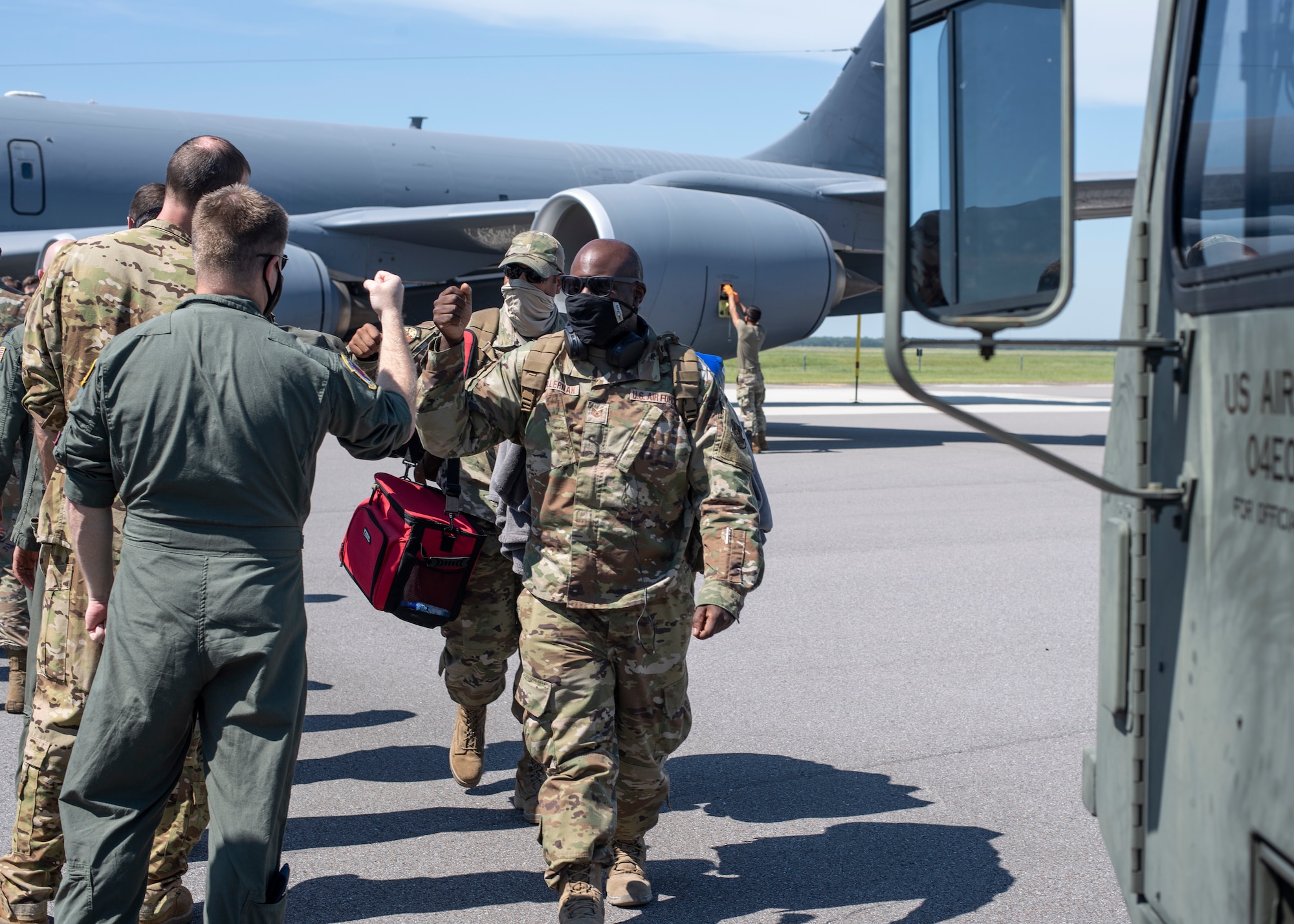 Airmen from the 6th Maintenance Group are greeted by their wingmen after returning from deployment at MacDill Air Force Base, Florida, Sept. 27, 2021.