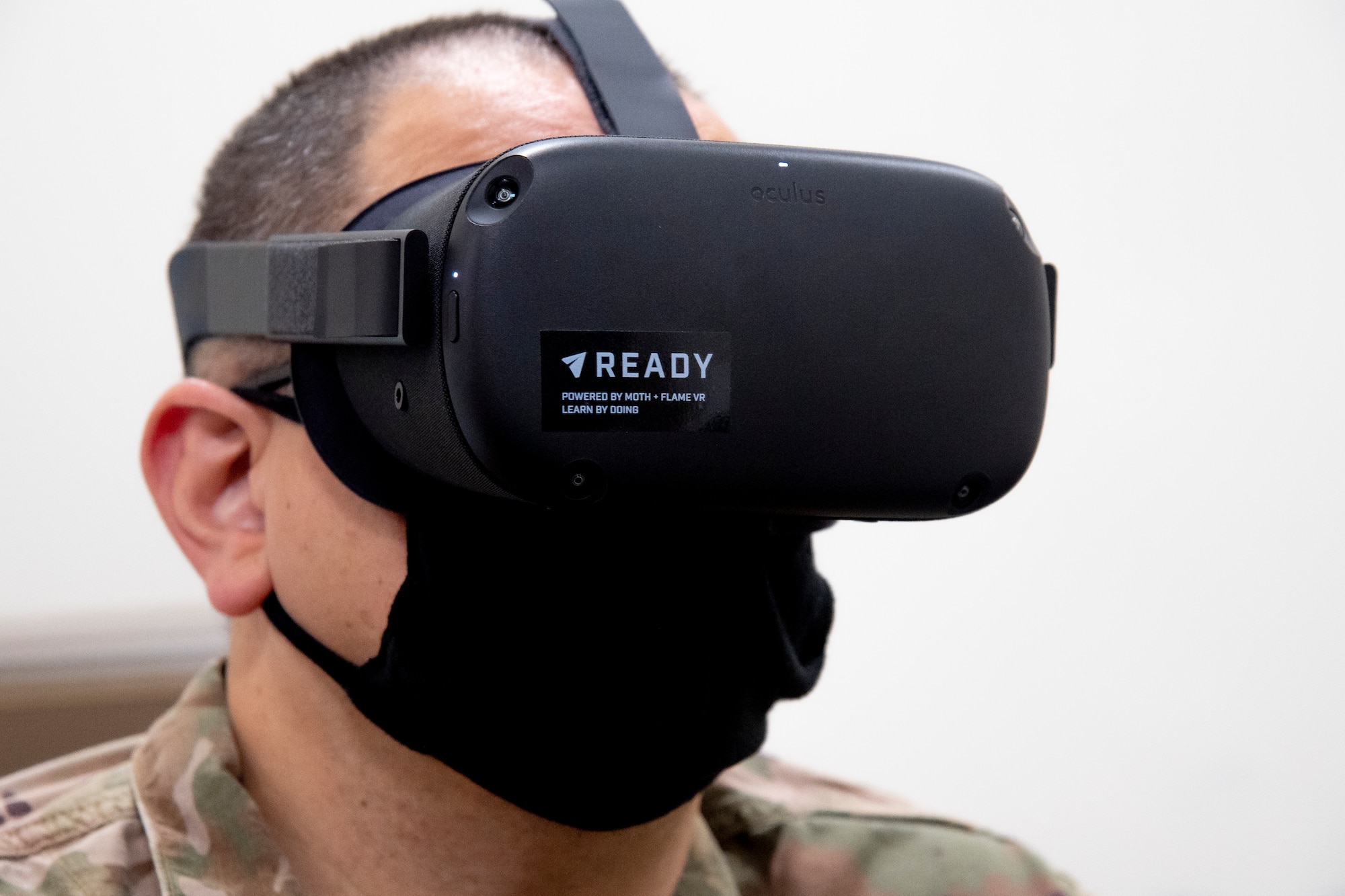 An Airman from the 6th Air Refueling Wing participates in a Virtual Reality suicide prevention training at MacDill Air Force Base, Florida, on Sept. 29, 2021.