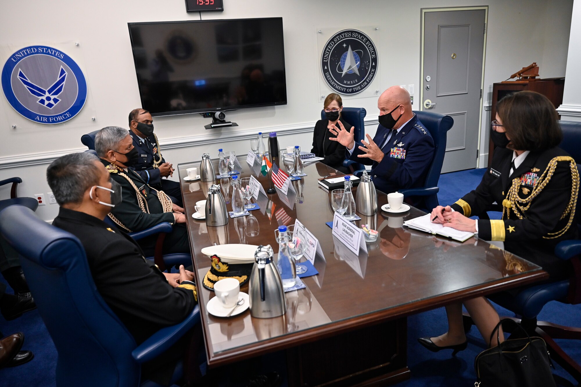 Chief of Space Operations Gen. John W. “Jay” Raymond speaks with Gen. Bipin Rawat, chief of defence staff of India, during a meeting