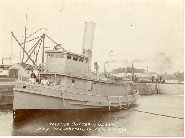 U.S. "Revenue Cutter 'HUDSON.' Navy Yard, Norfolk, VA, April 21st, 1898."
