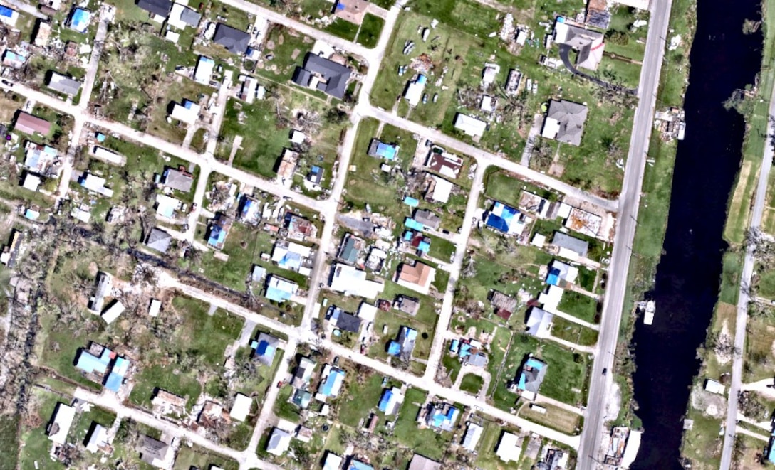 Looking straight down at Hurricane IDA-ravaged Chauvin, La.