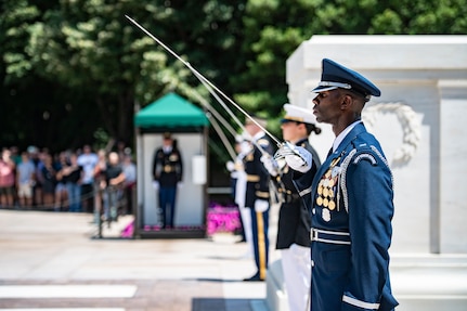 U.S. Air Force Capt Brian Johnson, The United States Air Force Honor Guard Operations Flight commander, was nominated in the junior officer category for the 2021 Lance P. Sijan United States Air Force Leadership Award by the 11th Wing, Joint Base Anacostia-Bolling, Washington, D.C. The wing nominated four of its Airmen for the award, with each competing at the Air Force District of Washington direct-reporting unit and major command level. Each year, one senior officer, one junior officer, one senior enlisted and one junior enlisted member earns the award for exceptional leadership traits in mission accomplishment or overcoming unique problems and emergencies, ability to inspire others and demonstrate eagerness to assist in goal accomplishment, and involvement in their local community.  (U.S. Army photo by Elizabeth Fraser)