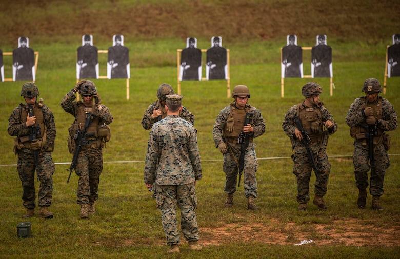 Marines with Combat Marksmanship Coaches Reserve conduct the new Annual Rifle Qualification at Marine Corps Base Quantico, Va., Sept. 21, 2021. The CMCR students are the first to qualify as Combat Marksmanship Coaches under the new ARQ that will soon be implemented across the Marine Corps Total Force. The new ARQ ensures that every Marine is a rifleman, testing Marines’ basic marksmanship skills and ability to effectively engage targets in combat shooting scenarios.