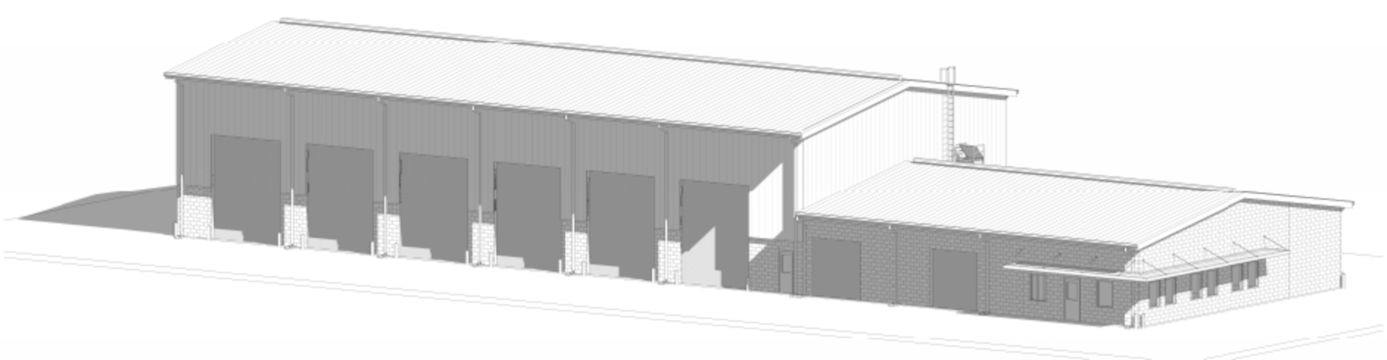 Artist rendering of Silver Flag’s new 11,915-square-foot vehicle maintenance shop. This project is part of the Tyndall Air Force Base, Florida rebuild and is expected to be completed in 2023.