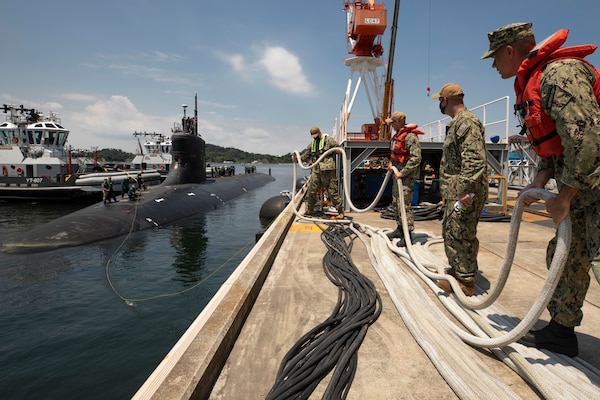 YOKOSUKA, Japan  (July 31, 2021)The Seawolf-class fast-attack submarine USS Connecticut (SSN 22) arrives at Fleet Activities Yokosuka for a scheduled port visit. Connecticut is conducting maritime operations in the U.S. 7th Fleet to maintain a safe and open Indo-Pacific. (U.S. Navy photo by Chief Mass Communication Specialist Brett Cote)