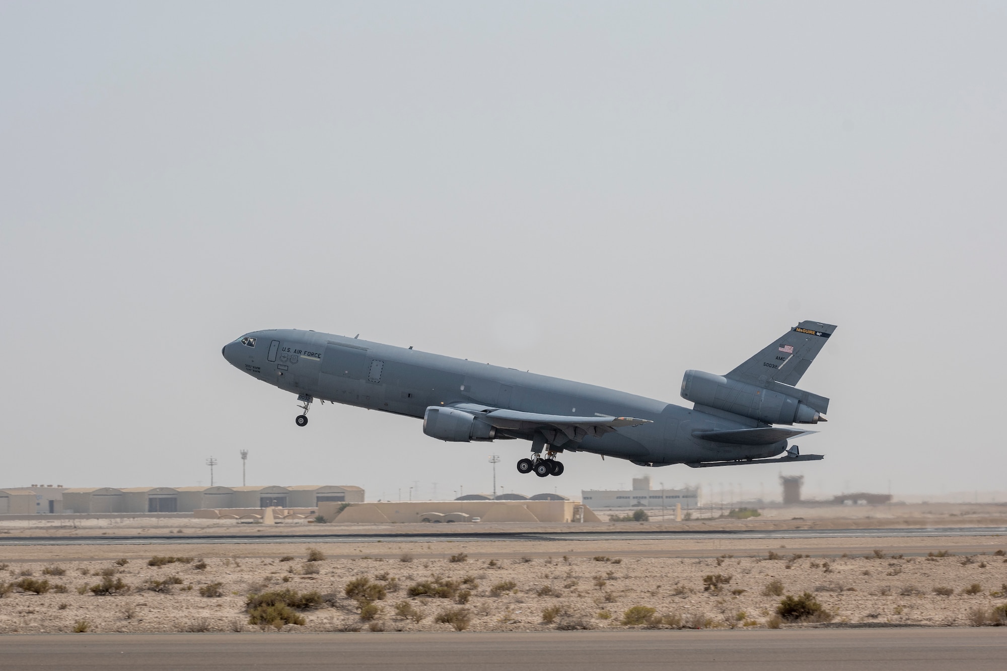 KC-10 refueling aircraft taking off