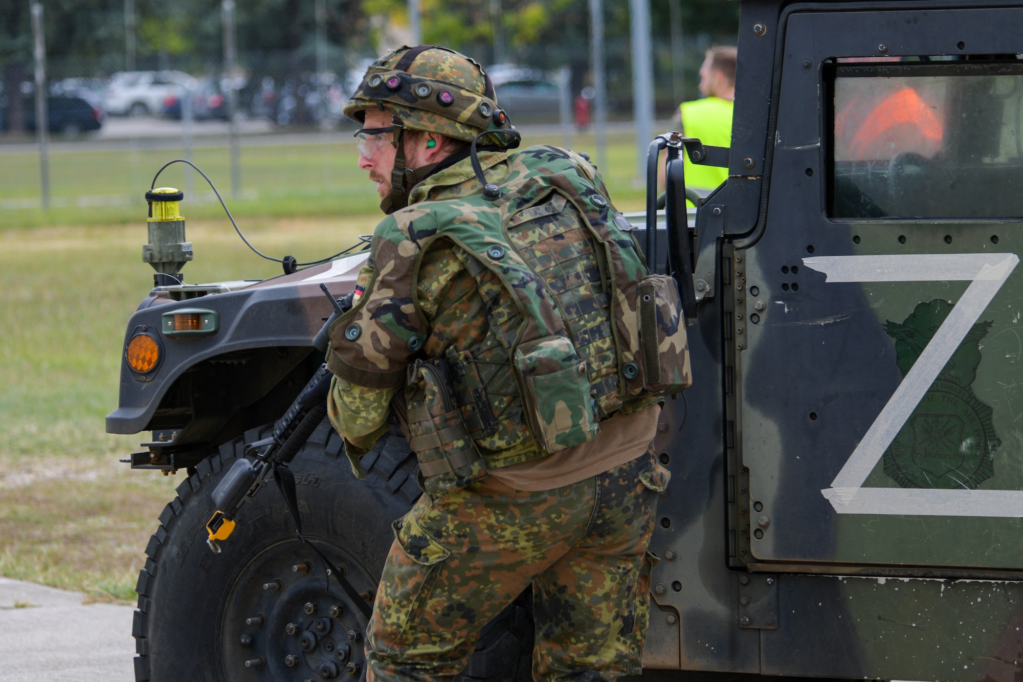A German military member participates in exercise Steadfast Nomad (STND) 2021 at Aviano Air Base, Italy, Sept. 22, 2021. STND is a NATO level force-on-force exercise that included NATO military members from Germany, Belgium, Netherlands, Italy and Greece. (U.S. Air Force photo by Senior Airman Brooke Moeder)