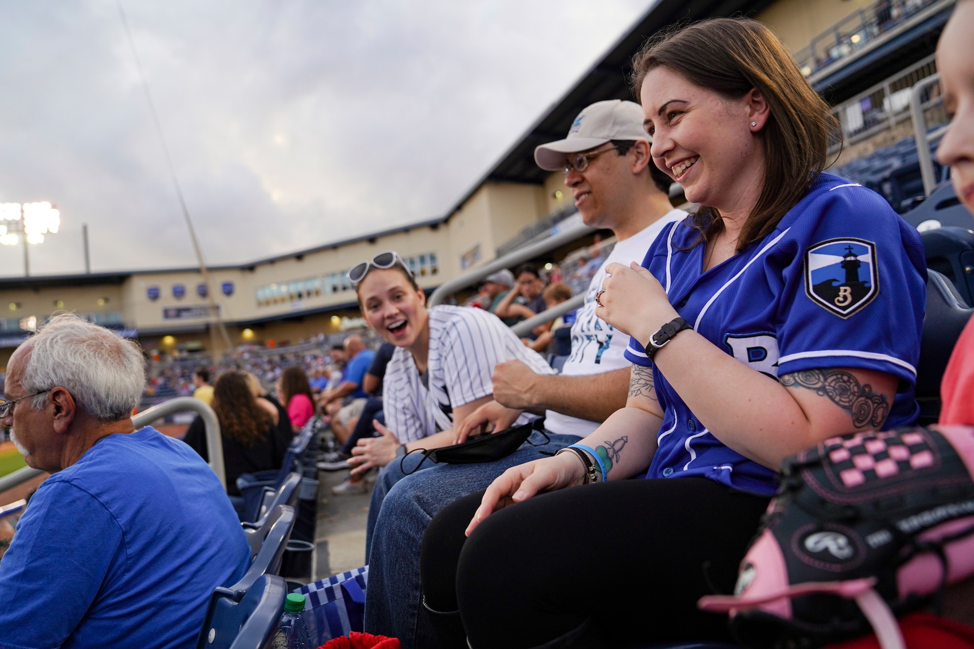 Keesler Airmen view the Biloxi Shuckers Minor League Baseball game in Biloxi, Mississippi, September 18, 2021. The Shuckers hosted a military appreciation night where service members received free tickets. (U.S. Air Force photo by Senior Airman Spencer Tobler)