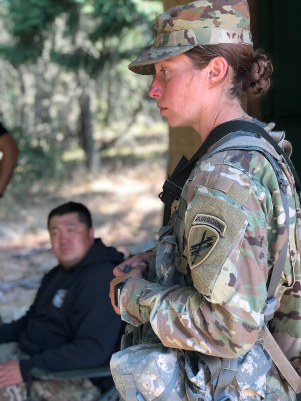 U.S. Army Reserve Sgt. Doria R. Hastings, team leader, Detachment 1270, conducts key leader engagement and tactical questioning during Psychological Operations Team Situational Training Exercise (STX) lanes. Soldiers from the 361st Tactical Psychological Operations Company, based in Bothell, Wash., and the 12th Psychological Operations Battalion, headquartered in Mountain View, Calif., conducted tactical psychological operations and collective training Aug. 14 – 23, 2021, Joint Base Lewis McChord, Wash. The exercise is part of the unit’s annual training, focusing on preparing the unit to operate in a multi-domain, hybrid-threat environment.