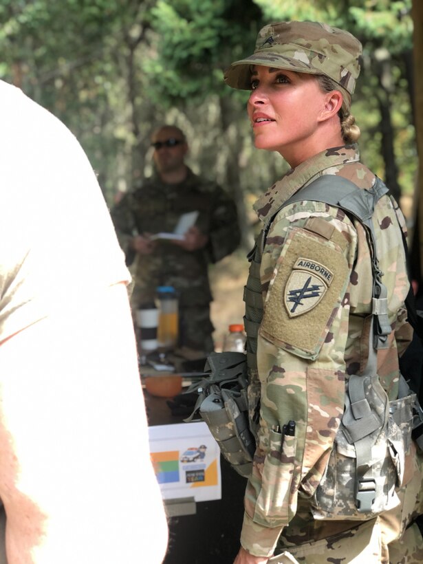 U.S. Army Reserve Sgt. Serena L. Starks, team leader, Detachment 1270, conducts key leader engagement and village assessment during Psychological Operations Team Situational Training Exercise (STX) lanes. Soldiers from the 361st Tactical Psychological Operations Company, based in Bothell, Wash., and the 12th Psychological Operations Battalion, headquartered in Mountain View, Calif., conducted tactical psychological operations and collective training Aug. 14 – 23, 2021, Joint Base Lewis McChord, Wash. The exercise is part of the unit’s annual training, focusing on preparing the unit to operate in a multi-domain, hybrid-threat environment.