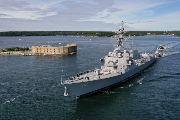 Future USS Daniel Inouye Sails Away