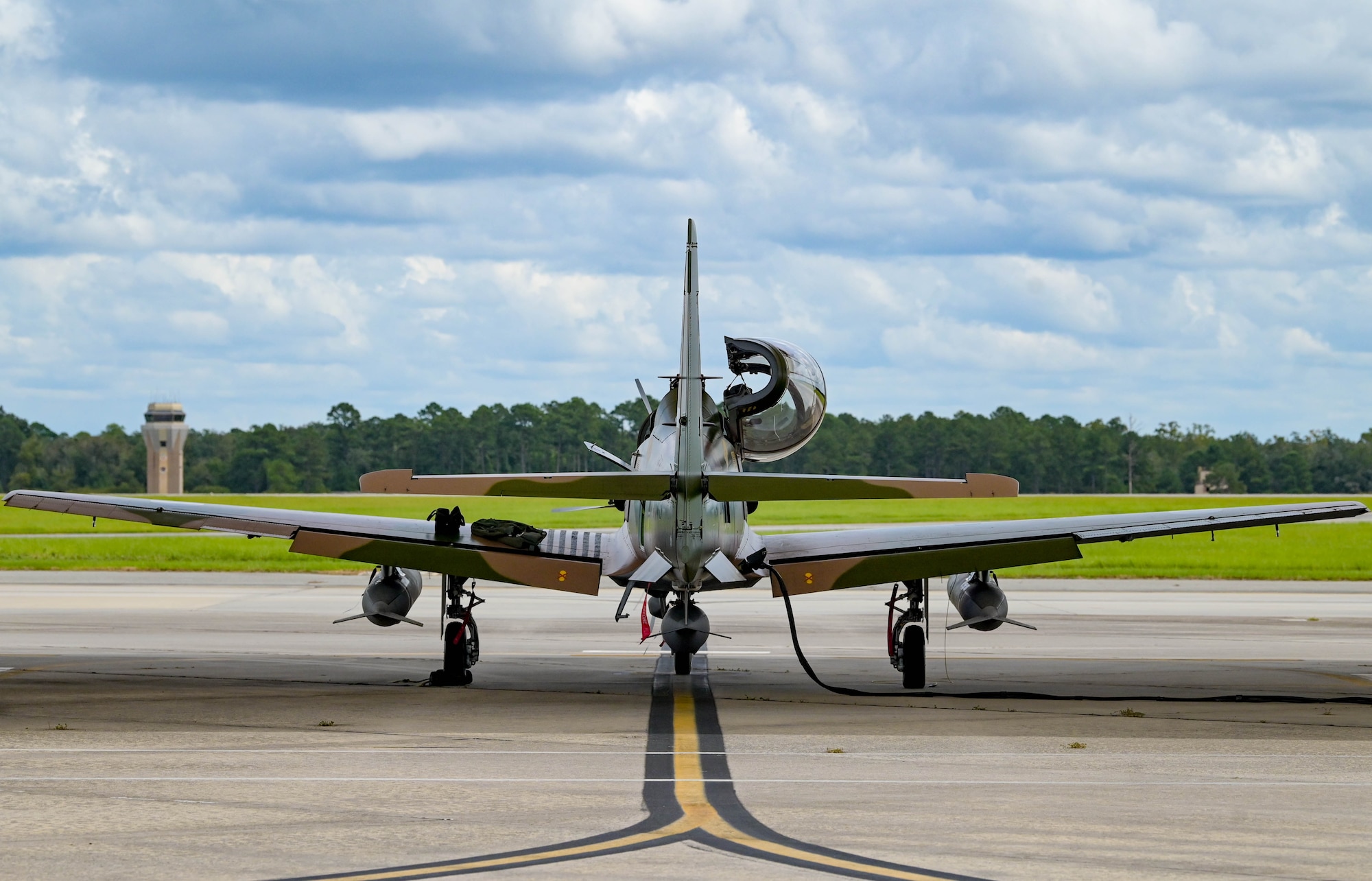 An A-29 Super Tucano aircraft is prepared for departure at Moody Air Force Base, Georgia, Sept. 15, 2021. The Department of Defense made the purchase agreement in 2018. The aircraft will be transported to Kainji Air Base, Nigeria, where it will serve the NAF for future operations. (U.S. Air Force photo by Senior Airman Rebeckah Medeiros)