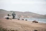 Peruvian marines operate amphibious armored vehicles, from ship-to-shore during an amphibious landing as part of UNITAS LXII in Salinas, Peru, Oct. 2, 2021. UNITAS is the world's longest-running maritime exercise. Hosted this year by Peru, it brings together multinational forces from twenty countries and includes 29 ships, four submarines, and twenty aircraft conducting operations off the coast of Lima and in the jungles of Iquitos. The exercise trains forces to conduct joint maritime operations and focuses on strengthening partnerships and increasing interoperability and capability between participating naval and marine forces.