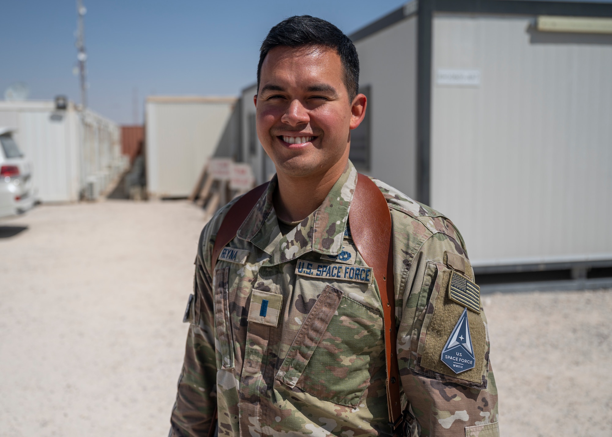A photo of U.S. Space Force 1st Lt. Luis Reyna, 387th Air Expeditionary Squadron administrating contracting officer.