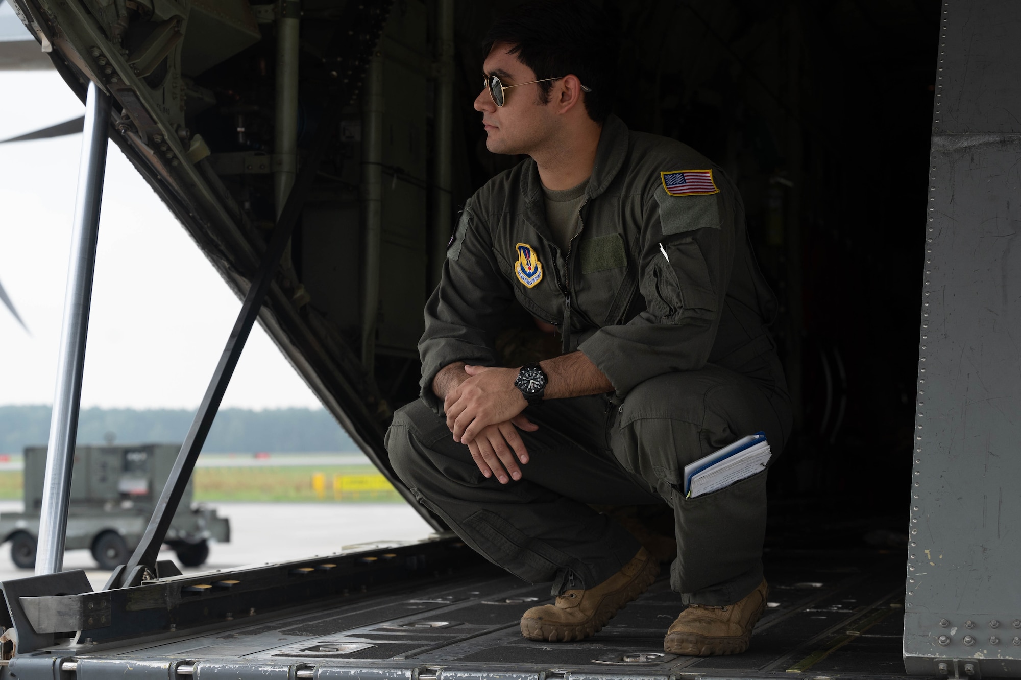 An Airman surveys the flight line.