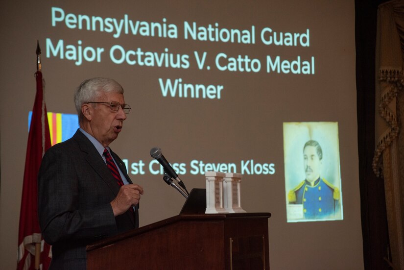 Retired Army Maj. General Wesley Craig, former Pennsylvania Adjutant General, speaks speaks at the Maj. Octavius V. Catto Medal ceremony on Oct. 2, 2021, at the Union League of Philadelpia.