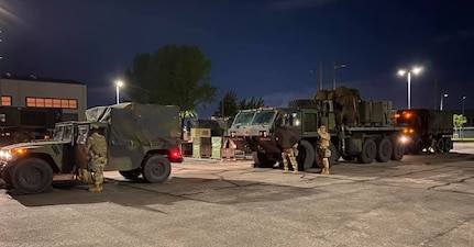 Members of the 563rd Medical Logistics Company’s Forward Logistics Element prepare to deploy for an Emergency Deployment Response Exercise, or EDRE, as part of a combined command post training in August. (Courtesy)