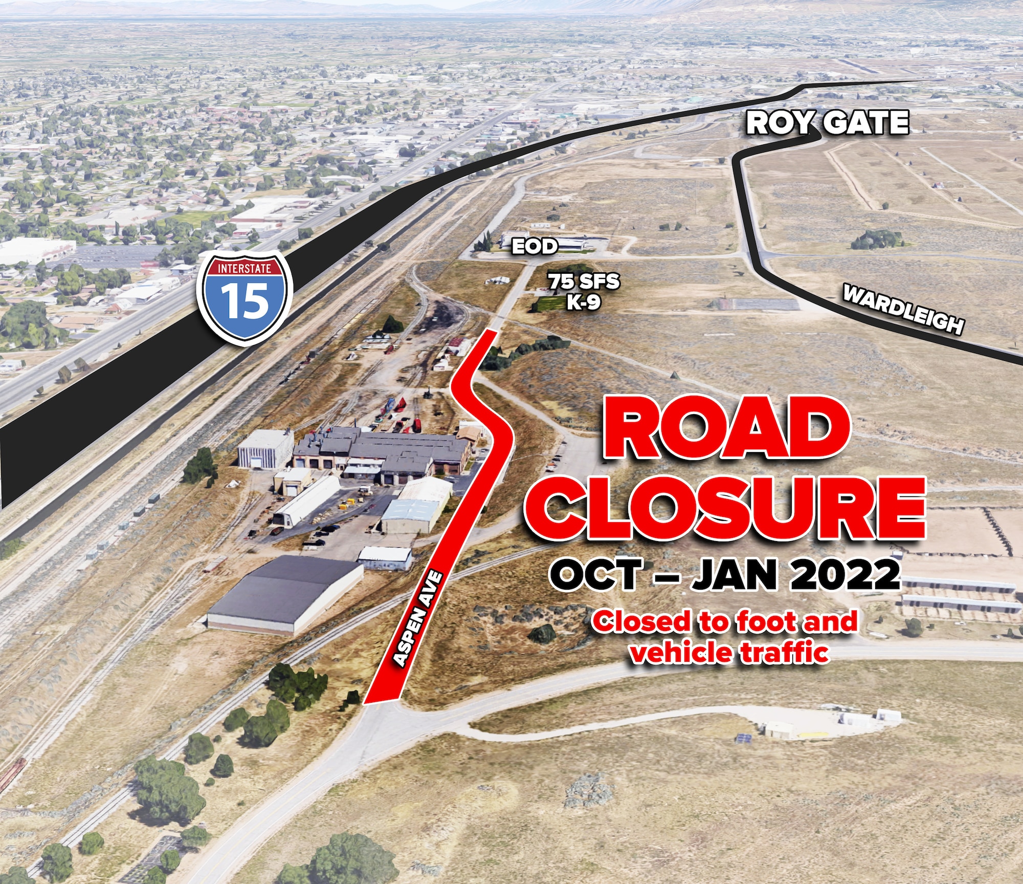 During the DGRC demolition project, Aspen Avenue will be closed to both foot and vehicle traffic.  The road closure is expected to last to January 2022.