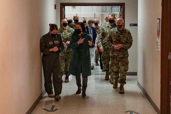 The Honorable Gina Ortiz Jones, undersecretary of the Air Force, tours the Task Force-Holloman Case Processing Facility at Holloman Air Force Base, New Mexico, Sept. 30, 2021. The Department of Defense, through U.S. Northern Command, and in support of the Department of State and Department of Homeland Security, is providing transportation, temporary housing, medical screening, and general support for at least 50,000 Afghan evacuees at suitable facilities, in permanent or temporary structures, as quickly as possible. This initiative provides Afghan evacuees essential support at secure locations outside Afghanistan. (U.S. Air Force photo by Staff Sgt. Kenneth Boyton)
