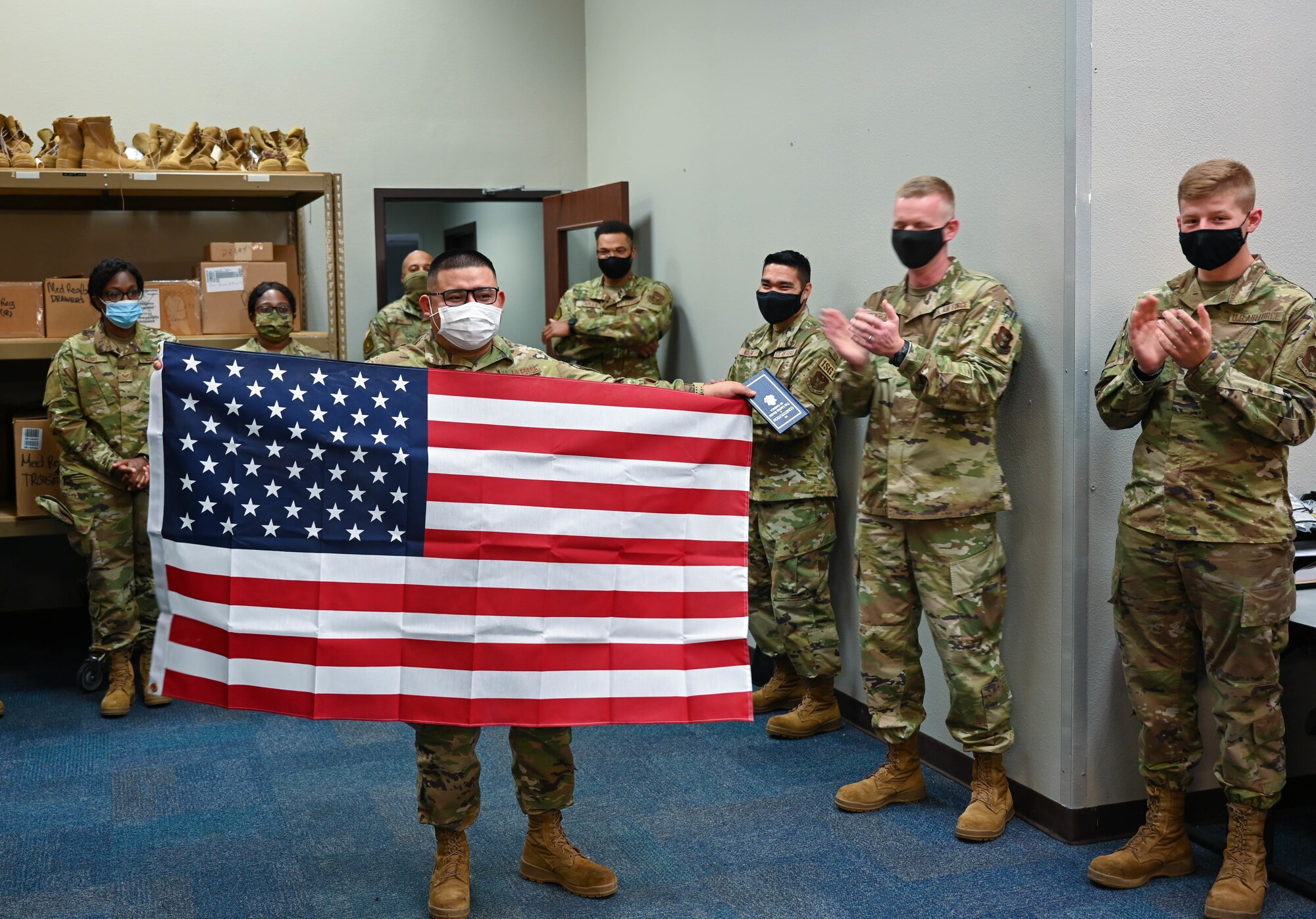 Holding the U.S. flag