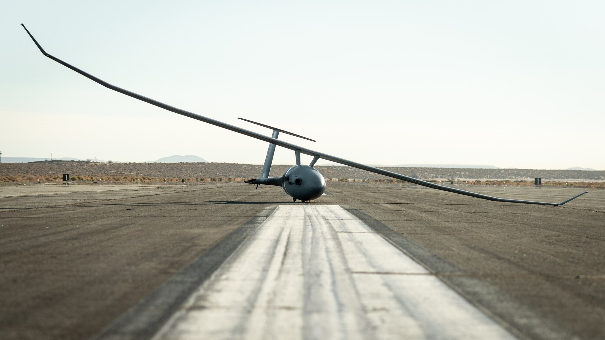 The Vanilla unmanned aircraft system completed a record-setting flight of 8 days, 50 minutes, and 47 seconds, and 12,200 miles of continuous flight, at Edwards Air Force Base, California, Oct 2. The aircraft broke the world record for unrefueled, internal combustion endurance of an unmanned aircraft and was launched from Rogers Dry Lakebed on Friday, Sept. 24. (Air Force photo by Bryce Bennett)