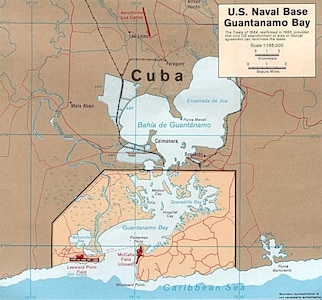 Old chart showing Guantanamo Naval Base and location of Guantanamo Light on Windward Point. (Wikipedia)