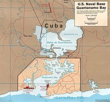 Old chart showing Guantanamo Naval Base and location of Guantanamo Light on Windward Point. (Wikipedia)