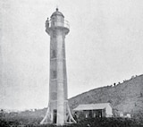 Guantanamo Lighthouse on Windward Point in 1901, just after the lighthouse’s installation. All metal and hollow inside, it was transported in six sections, assembled and painted in Guantanamo. (Photo courtesy of Lighthousefriends.com)