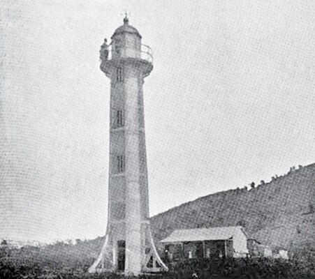 Guantanamo Lighthouse on Windward Point in 1901, just after the lighthouse’s installation. All metal and hollow inside, it was transported in six sections, assembled and painted in Guantanamo. (Photo courtesy of Lighthousefriends.com)