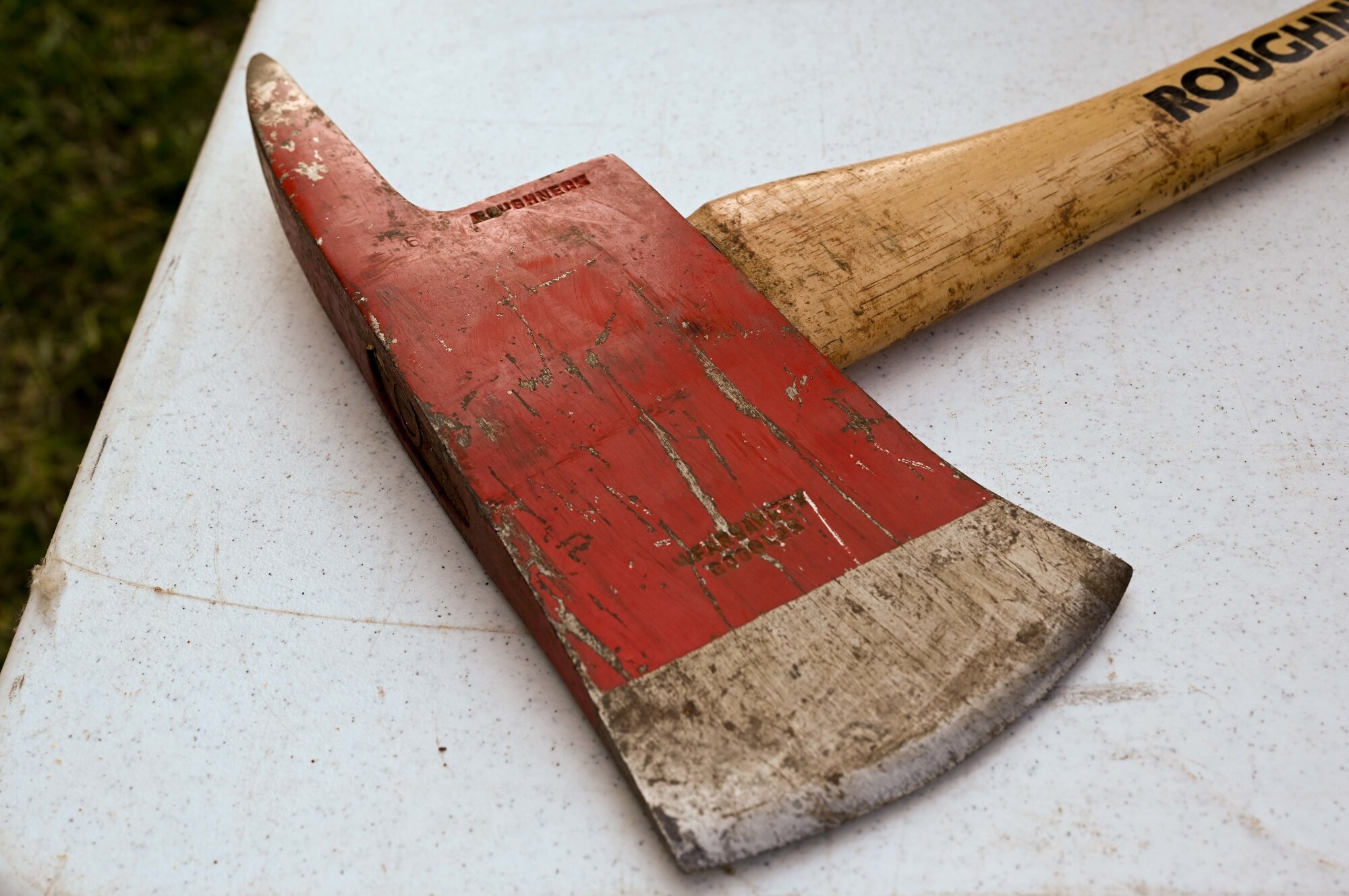 An axe on a table