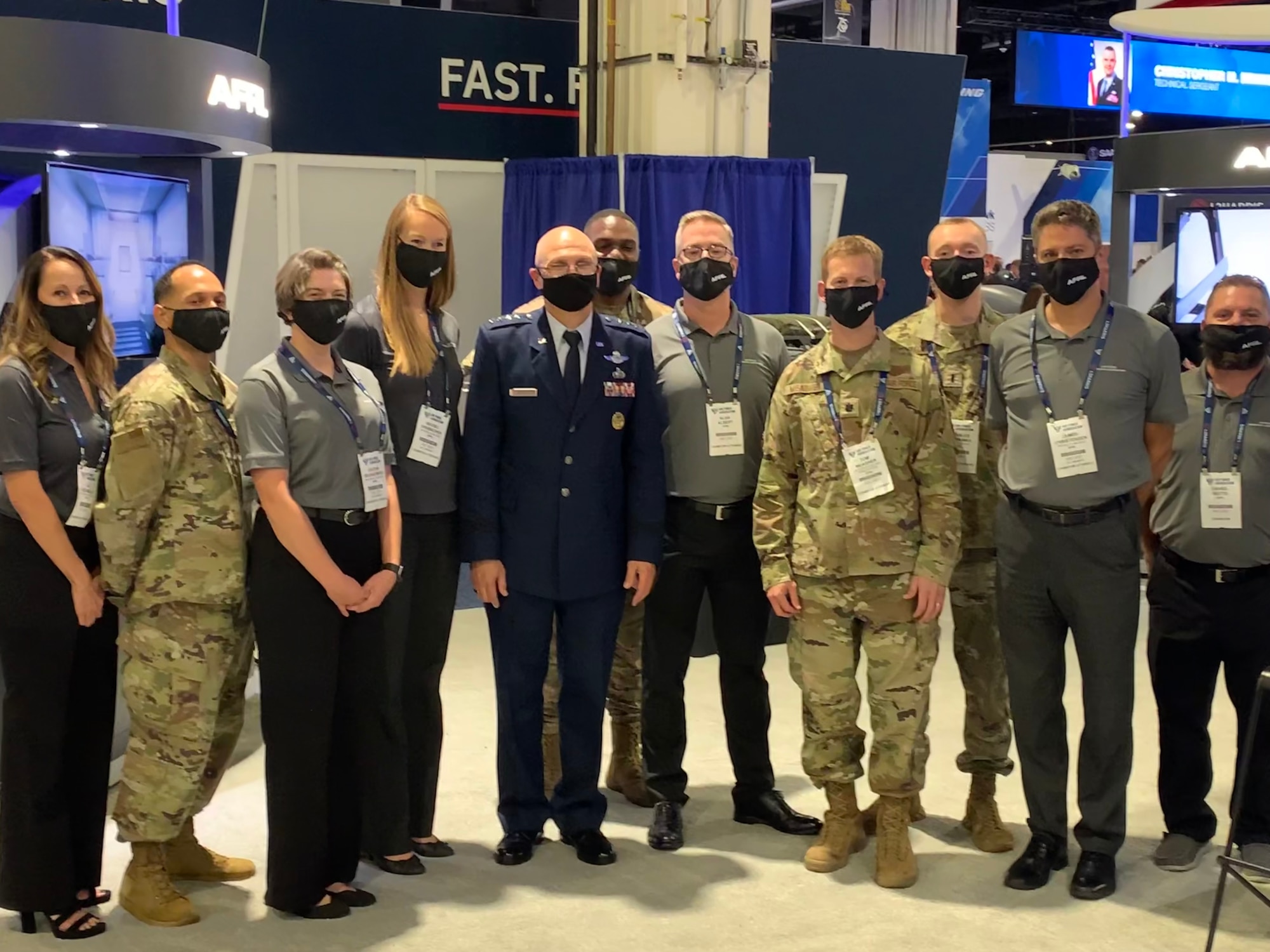 Gen. Arnold Bunch Jr., commander of Air Force Materiel Command, visits the Air Force Research Laboratory booth to discuss science and technology with the lab’s subject matter experts during the Air Force Association’s Air, Space & Cyber Conference in National Harbor, Maryland, Sept. 20, 2021. (Courtesy photo)