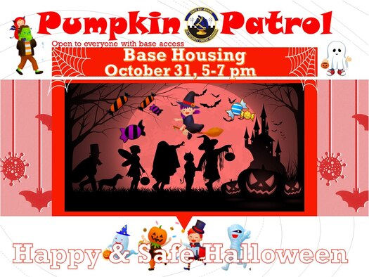 The 66th Security Forces Squadron will  take on Pumpkin Patrol while families trick or treat at Hanscom Air Force Base, Mass., Oct. 31 from 5 to 7 p.m. (U.S. Air Force graphic by Lance Beebe)