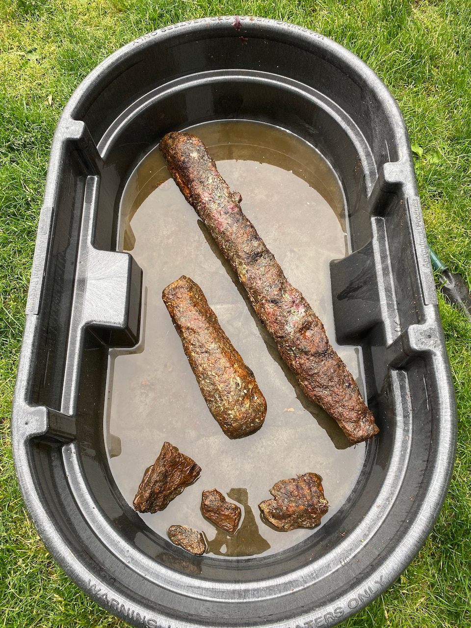 Concreted artifacts, sample fragments of pig iron ballast, recovered from the site.