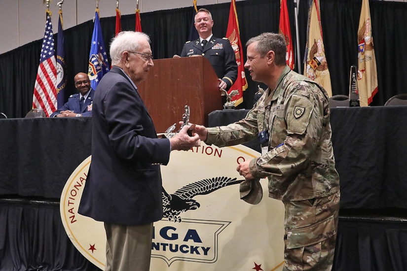 Brig. Gen. Haldane Lamberton, adjutant general for Kentucky concluded the conference with a “state of the Guard,” highlighting the unique and challenging year Guardsmen have faced during for the 90th National Guard Association of Kentucky (NGAKY) Conference, Oct. 2, 2021. (U.S. Army National Guard photo by Sgt. 1st Class Scott Raymond)