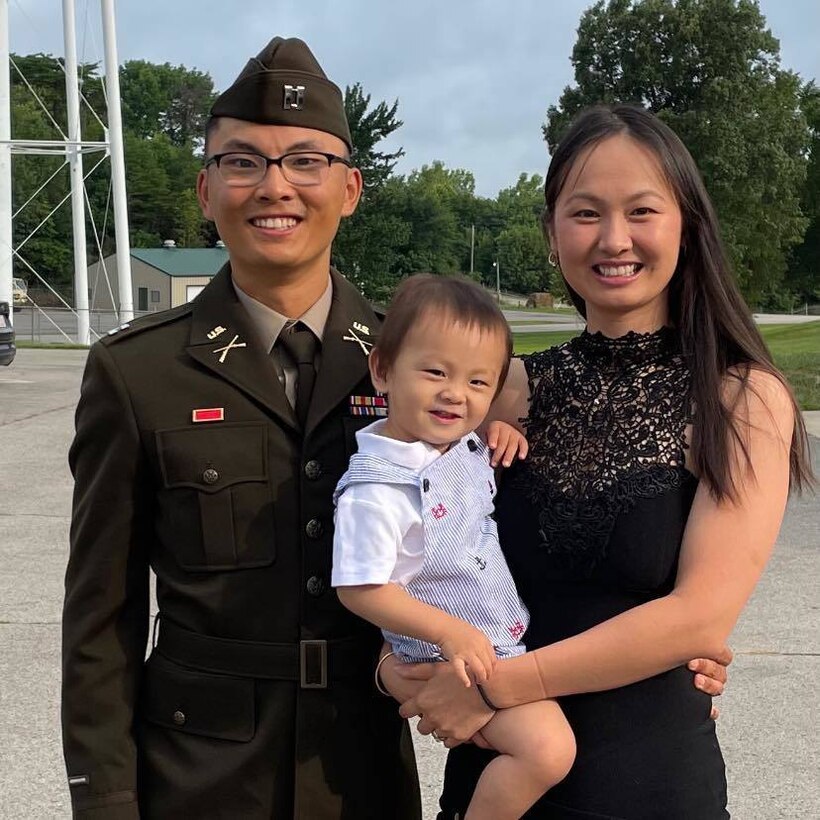 Capt. Timothy Wang poses with his wife and son. (Courtesy photo)