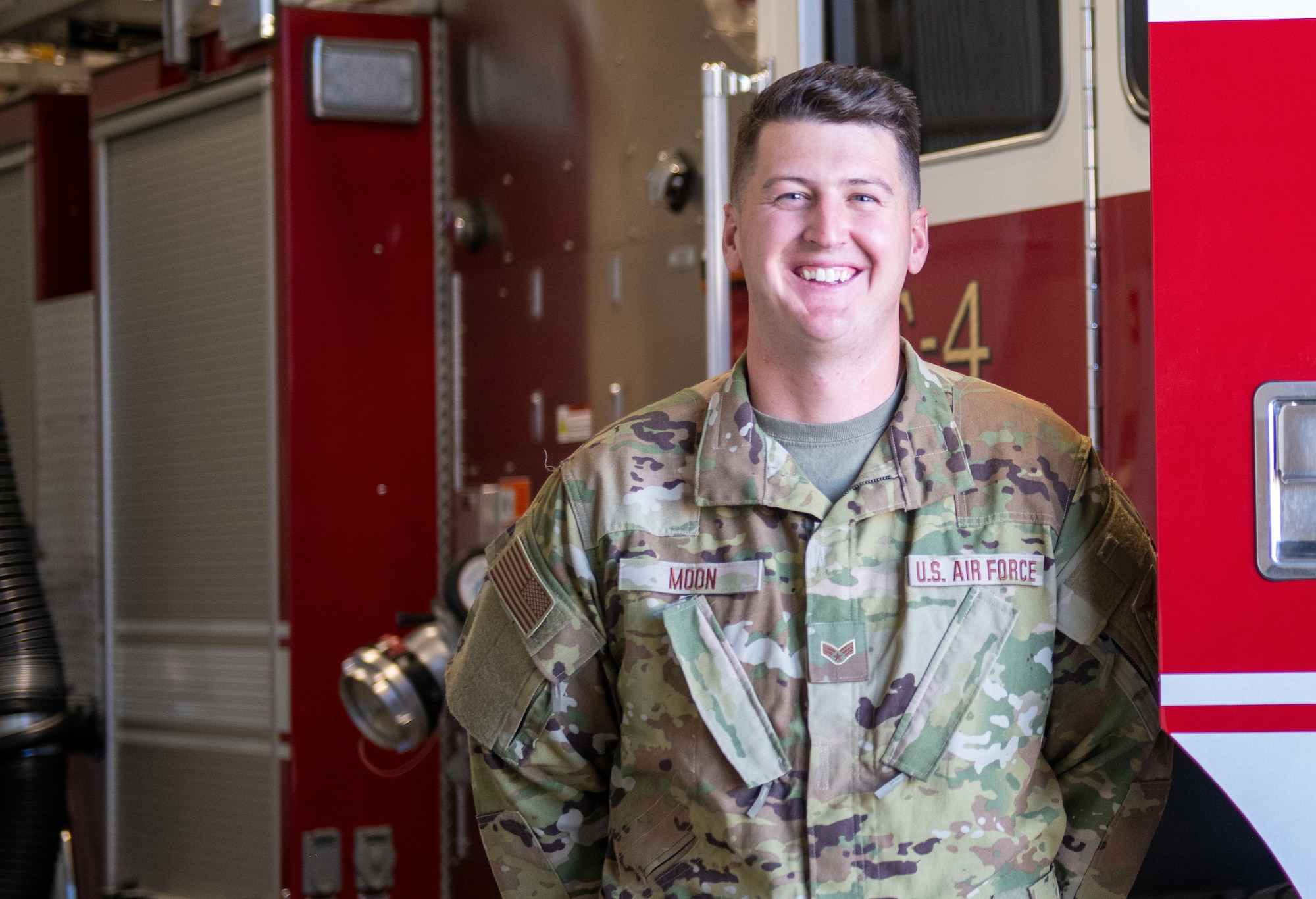 U.S. Air Force Senior Airman Jared Moon, firefighter with the 419th Civil Engineer Squadron, poses for a photo at Hill Air Force Base, Utah on Oct. 3, 2021.