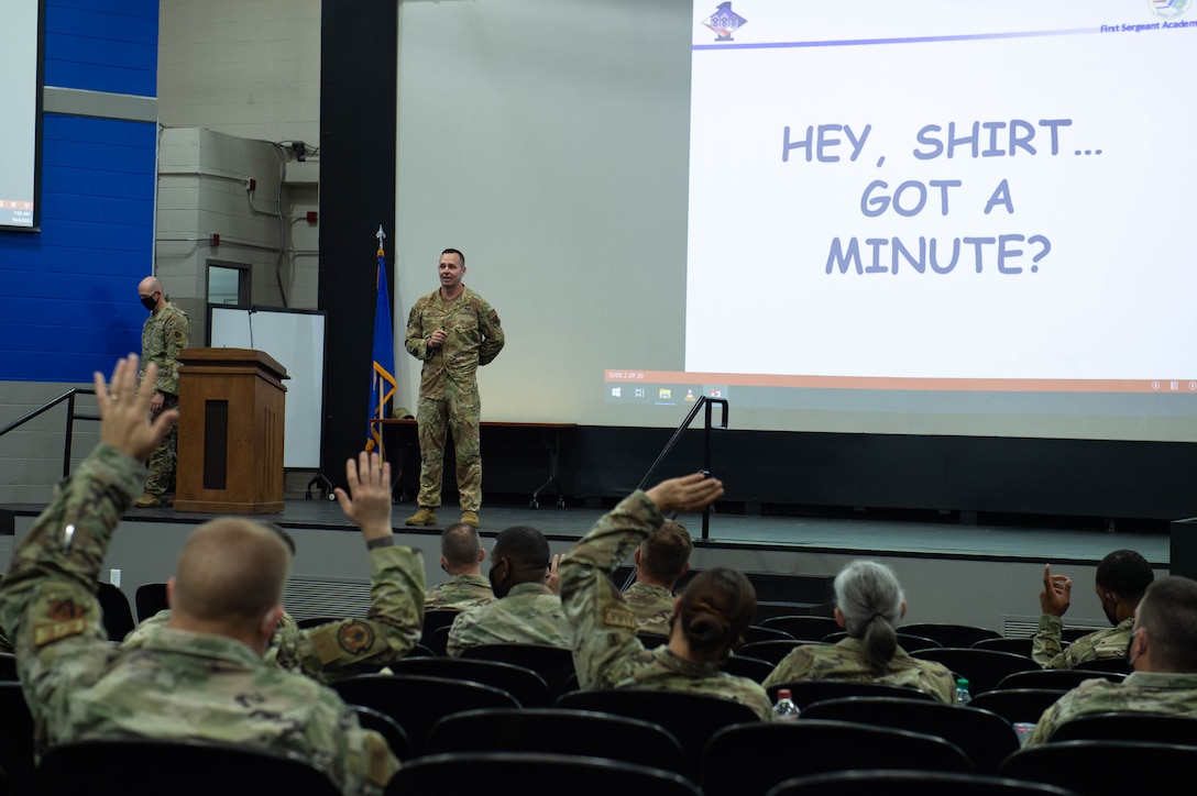 A photo of an Airmen speaking.