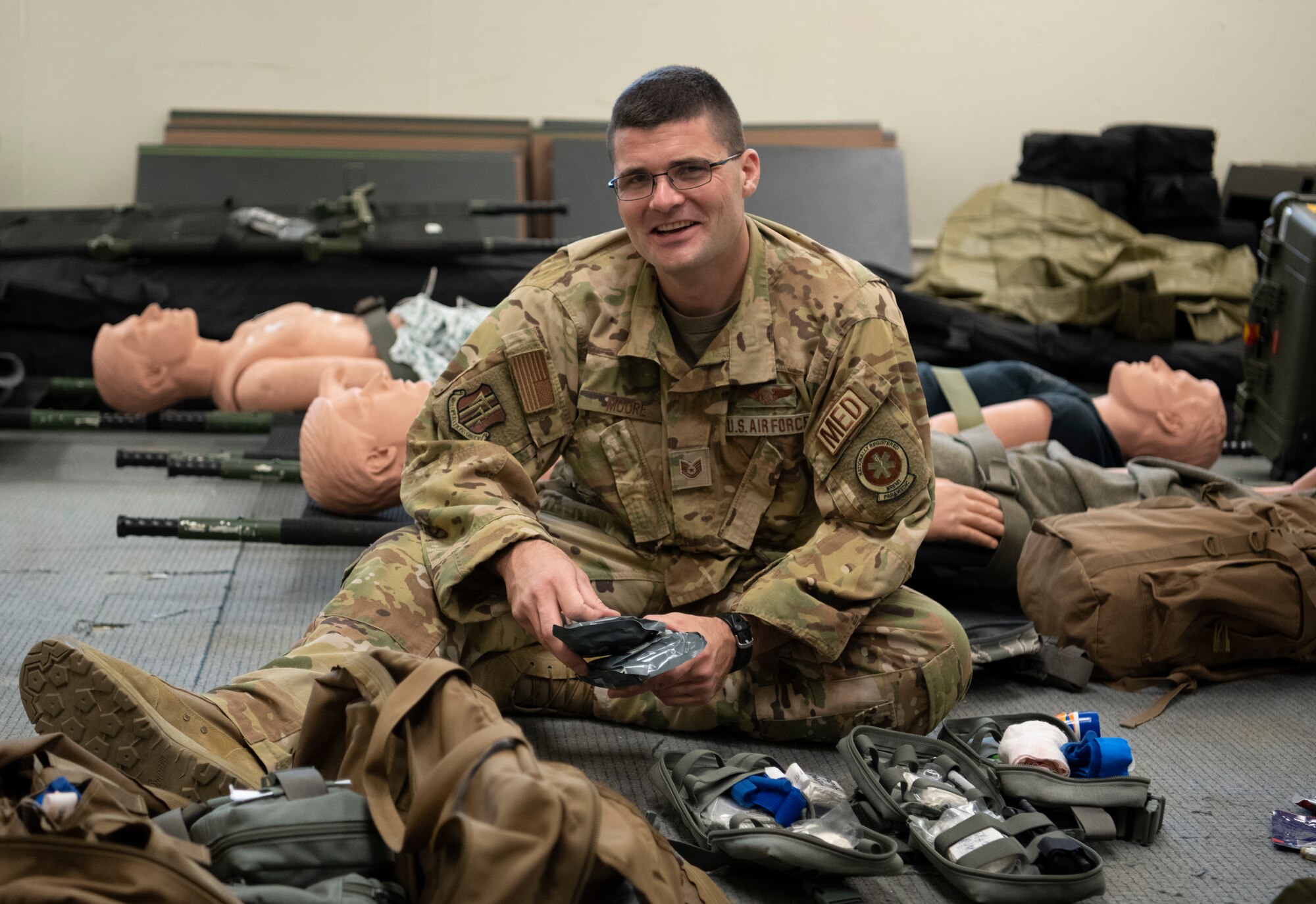 man organizing medical equipment