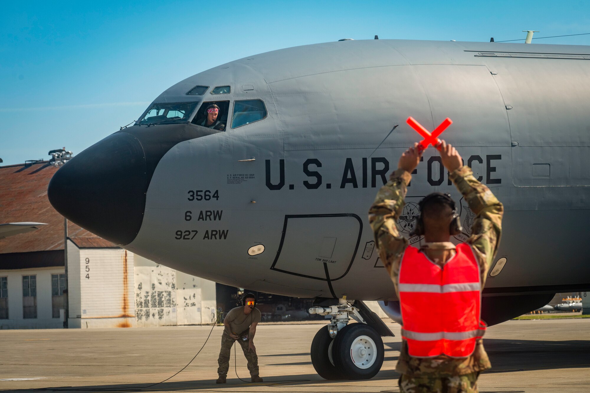 Airmen launches plane at Misawa Air Base flight line.