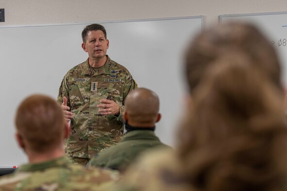 Gen. Thompson speaks to students at Edwards AFB