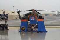 Pennsylvania Adjutant General Maj. Gen. Mark Schindler speaks at a ribbon-cutting ceremony for the UH-60V Black Hawk helicopter on Oct. 6, 2021, at the Eastern Army National Guard Aviation Training Site at Fort Indiantown Gap, Pa. EAATS was the first unit in the Army – active duty, National Guard or Army Reserve – to receive the new variant.