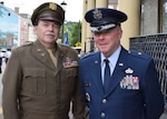 Brig. Gen. Michael Regan, Pennsylvania deputy adjutant general-air, right, with Gen. Carl Spaatz re-enactor Chris Boswell following a road dedication ceremony in Boyertown, Pa., June 28, 2018. Spaatz, the first chief of staff of the newly formed Air Force following the enactment of the National Security Act of 1947, grew up in Boyertown and is touted as one of its greatest citizens.