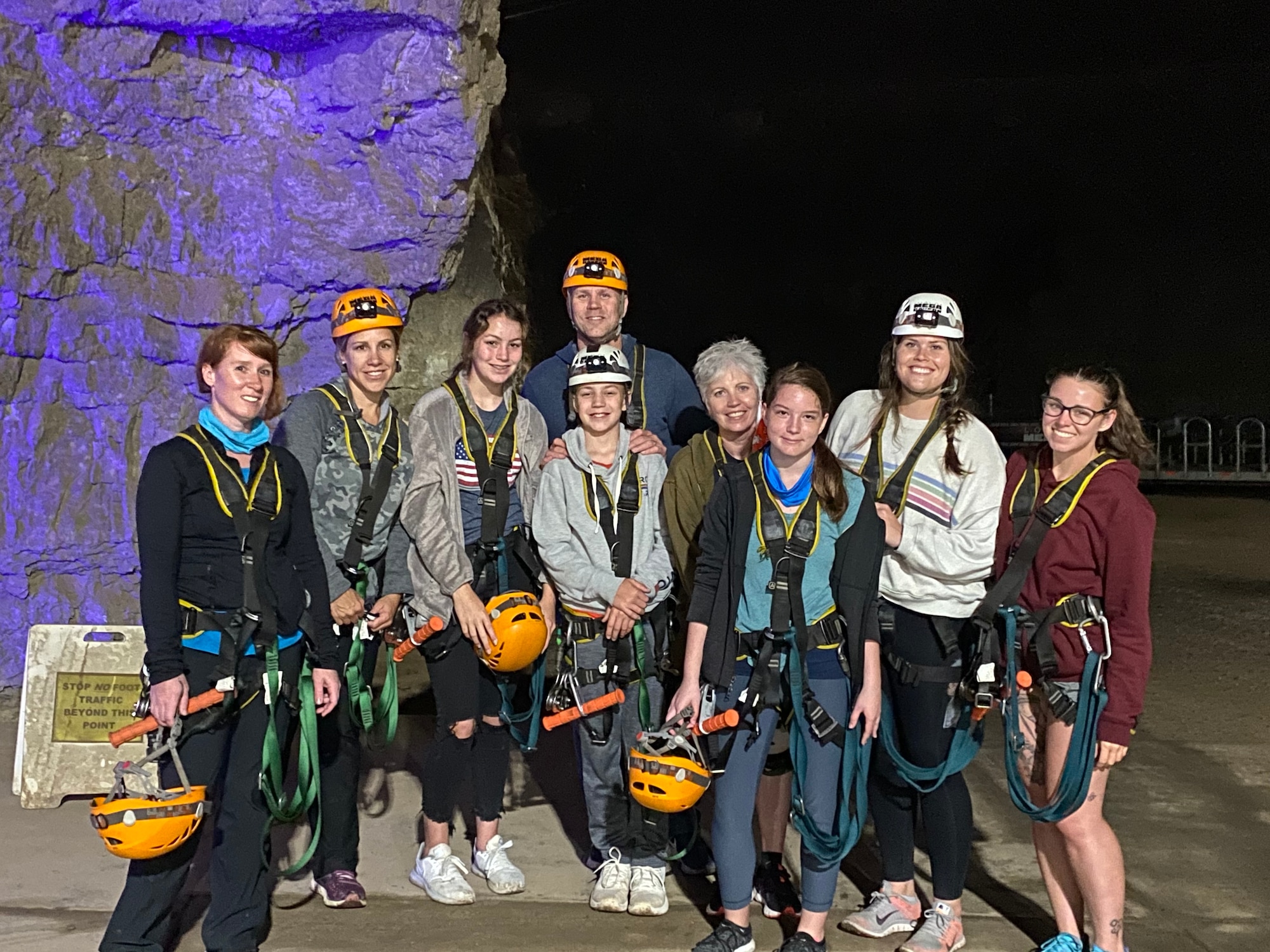 Airmen and their families from Grissom Air Reserve Base, pose for a photo during an underground adventure. The group from Grissom was participating in the Recharge for Resiliency program. (Courtesy Photo)