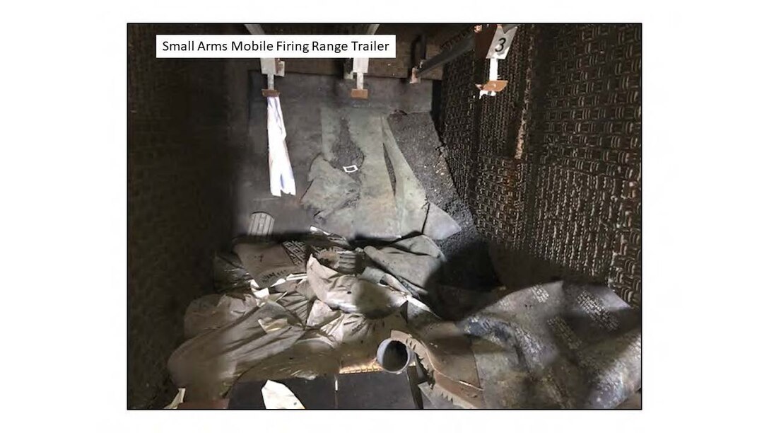 The interior of a mobile small arms firing range.