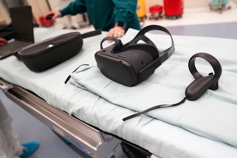 Virtual reality technology is displayed inside the Keesler Medical Center at Keesler Air Force Base, Mississippi, Oct. 5, 2021. The VR technology created safer, efficient and more consistent training for robotics technicians. (U.S. Air Force photo by Senior Airman Seth Haddix)